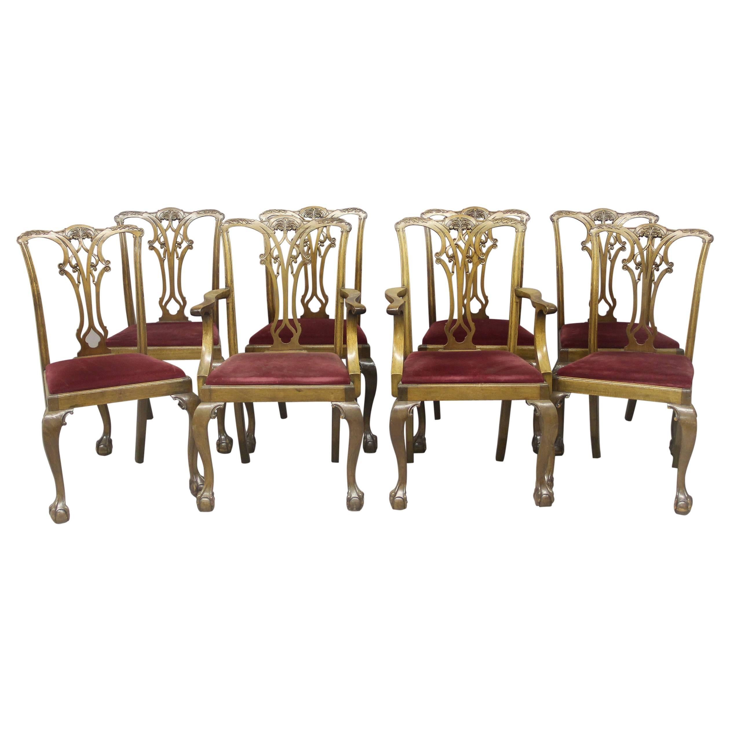 Set of Eight Late 19th-Early 20th Century Chippendale Style Dining Chairs For Sale
