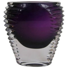 European Amethyst Purple and Clear Art Glass Vase