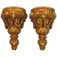 Pair of 19th Century French Wall Brackets in a Worn Gilt Finish