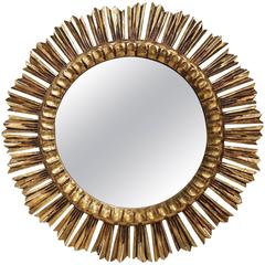 Mid-Century French Wooden Gilded Sunburst Mirror