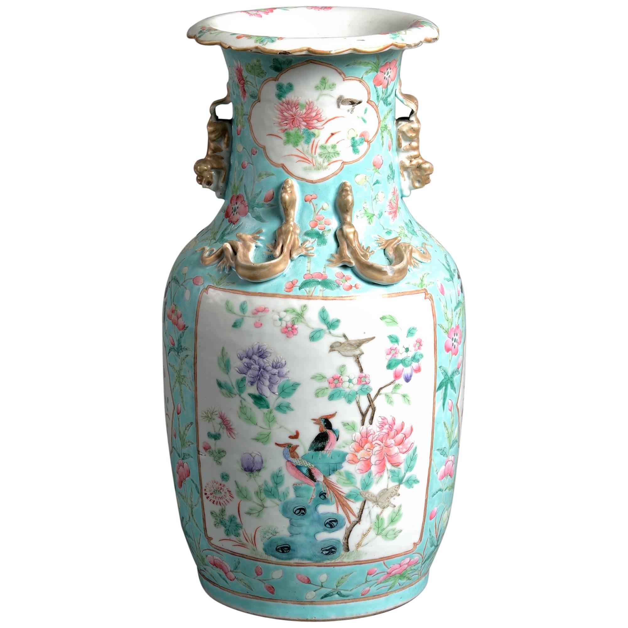 19th Century Turquoise Glazed Canton Porcelain Vase