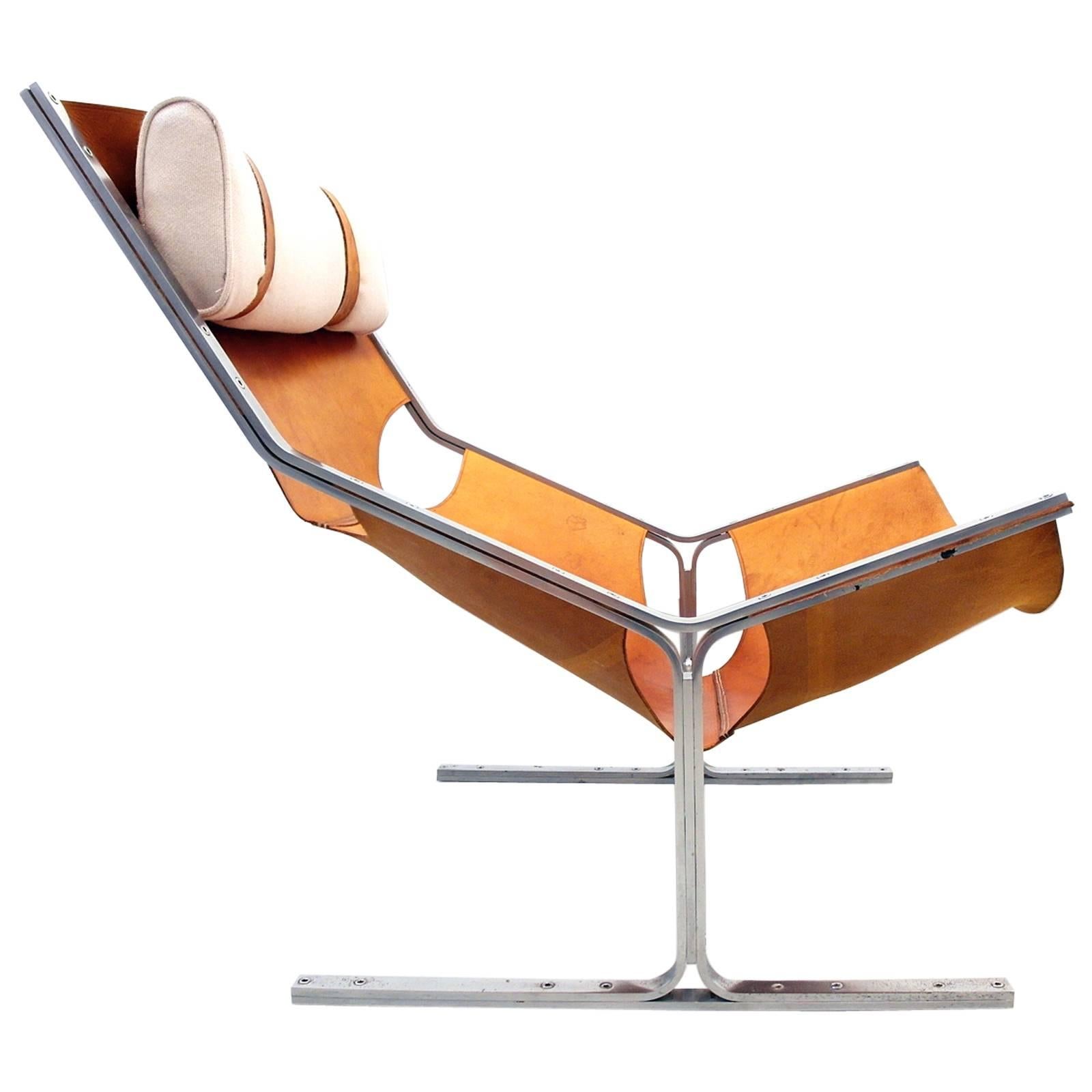 Leather and Brushed Steel Lounge Chair by Polak, Netherlands, circa 1958