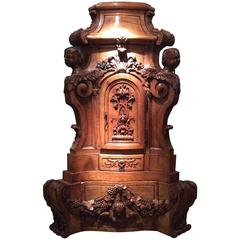 17th Sacristy Cabinet, Blond Oakwood with Floral and Foliage Motifs, France
