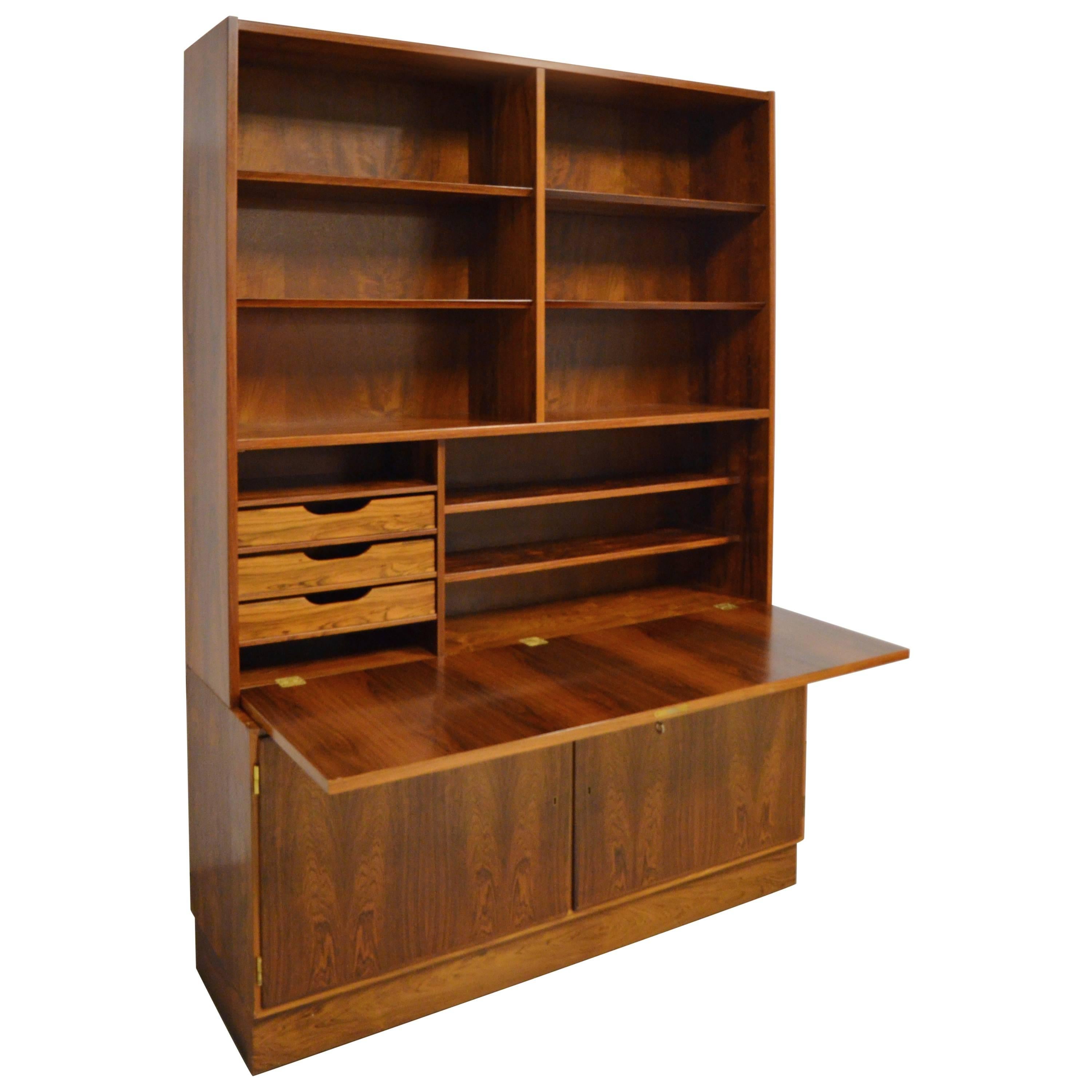 Mid-Century Modern Danish Rosewood Bookcase Secretary