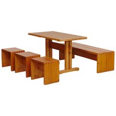 Charlotte Perriand Table, Stools and Bench for Les Arcs 2
