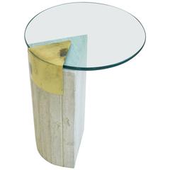 Travertine and Brass Cantilevered Side Table