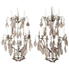 Pair of Seven-Light Bronze and Cut Crystal Candelabra Girandoles, 19th Century 1