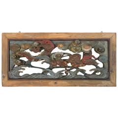 19th Century Japanese Carved and Polychrome Dragon Panel 3