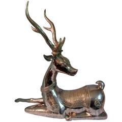 Large Vintage Silvered Metal Reclining Deer Figure