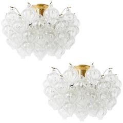 Pair of Kalmar "Tulipan" Flush Mount Lights, Glass and Brass, 1960s