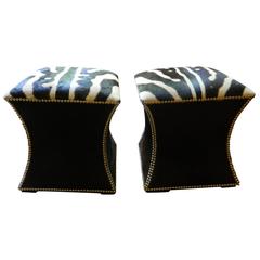 Burchell Zebra and cow hide ottomans