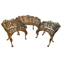 Cast Iron Three-Piece Garden Set, Laurel Pattern Bench and Chairs