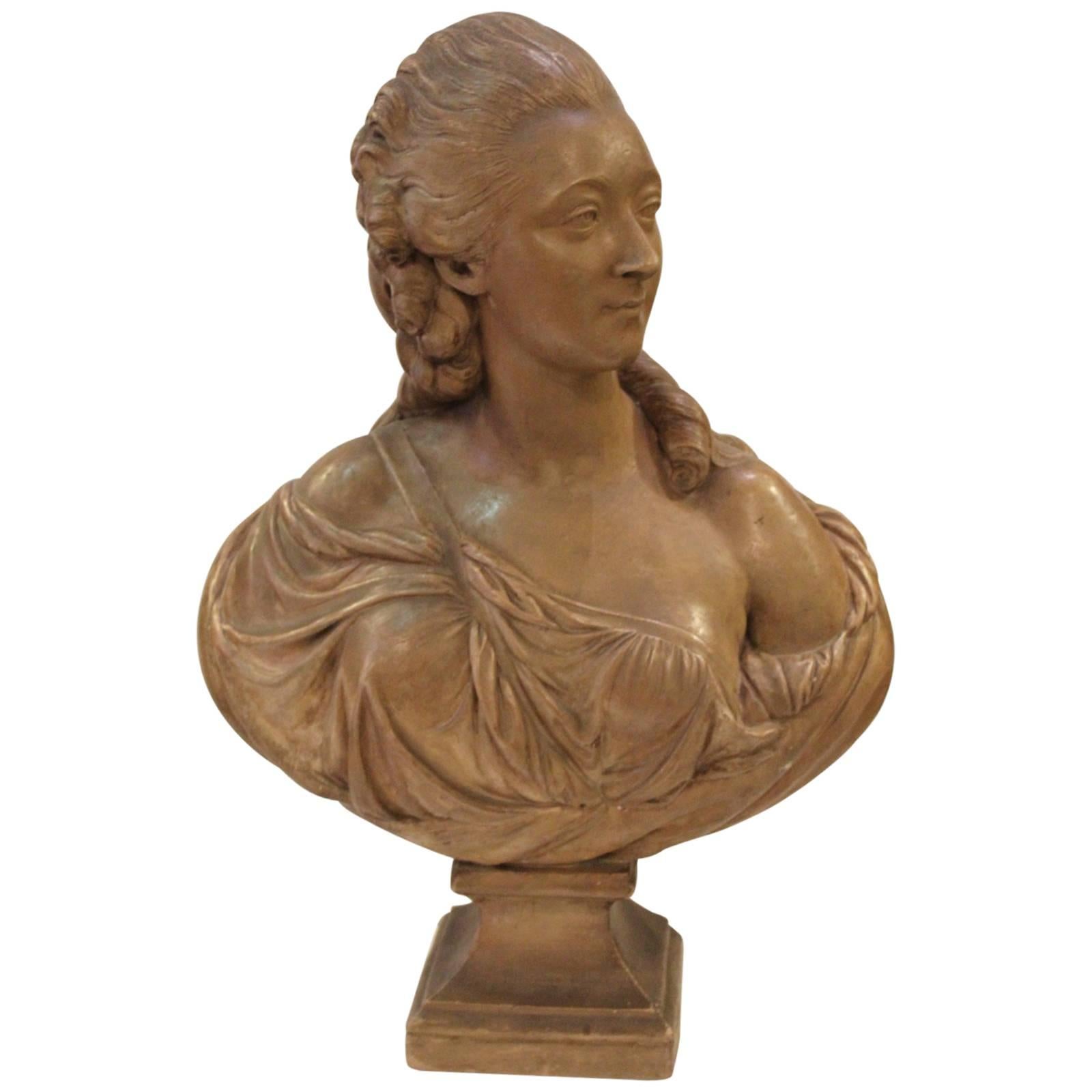 Artist Signed Terracotta Bust of Madame Du Barry, circa 1850