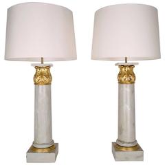 Pair of French Wood Corinthian Column Table Lamps 6