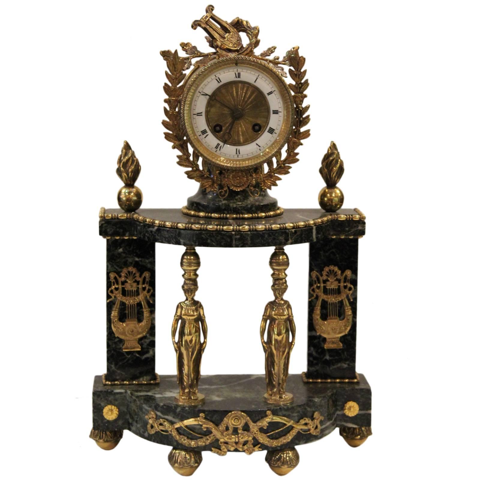 Verde Green Marble and Gilt Mounted Empire Striking Clock 