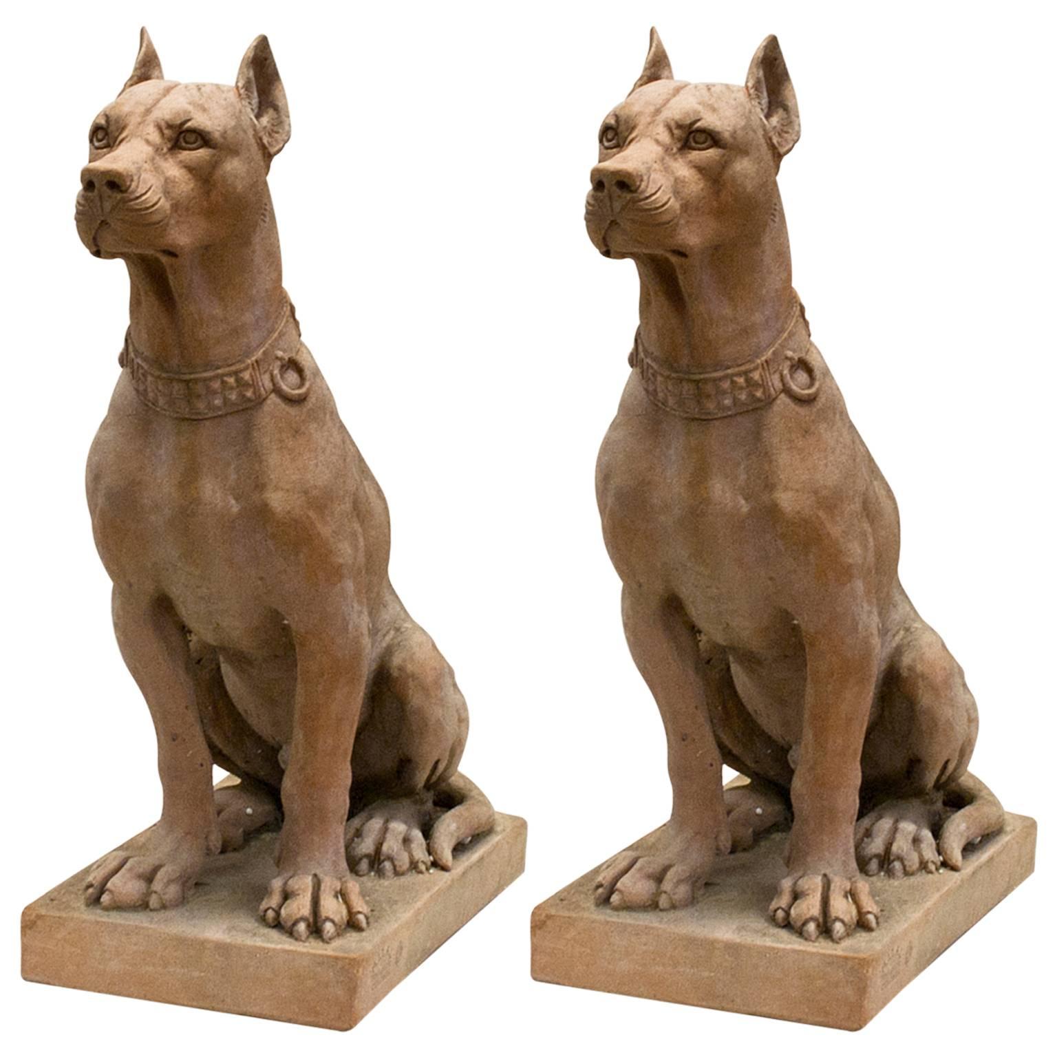 Mid-20th Century Pair of Italian Terra Cotta Dog Statues, Cane Molosso