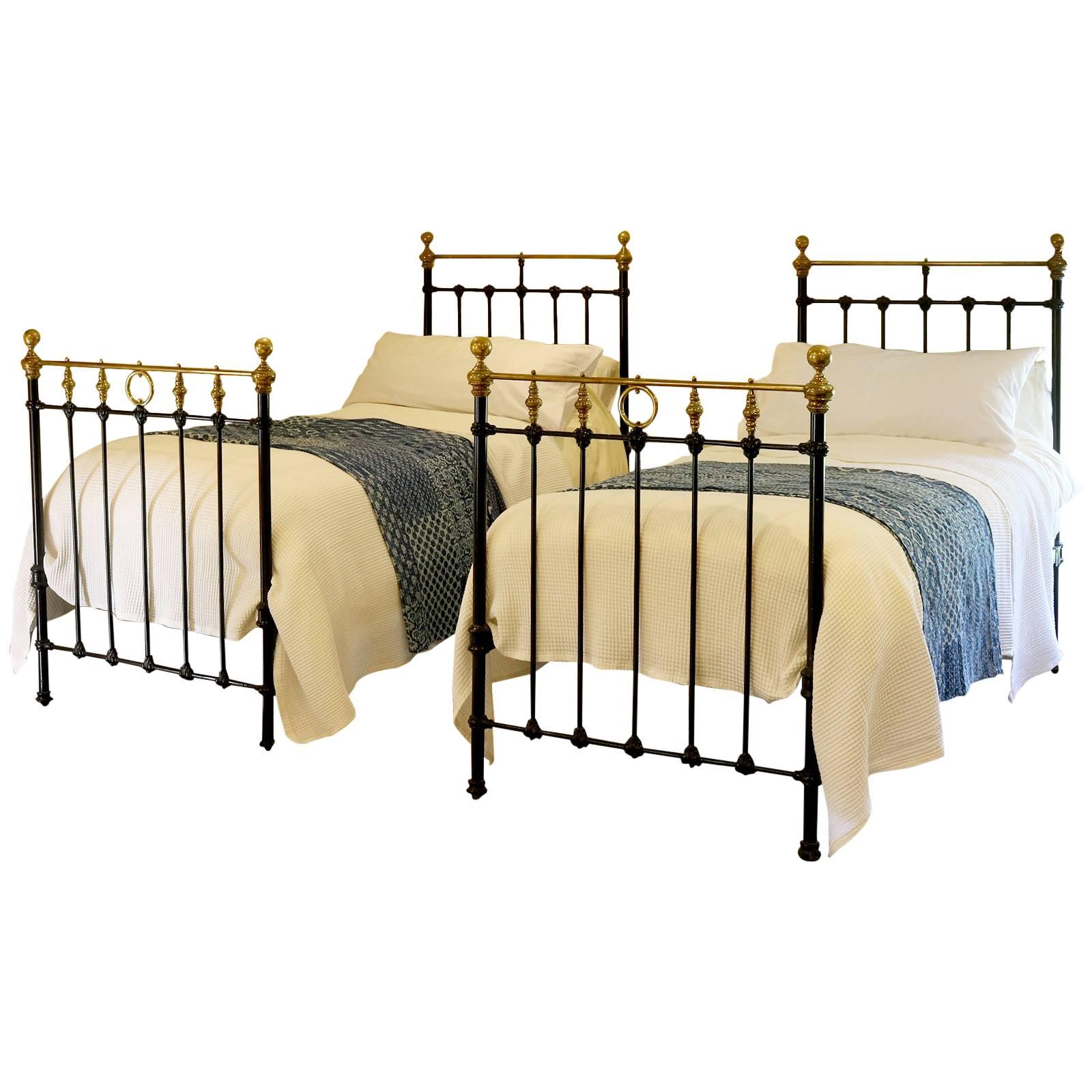 Matching Pair of Twin Brass and Iron Beds