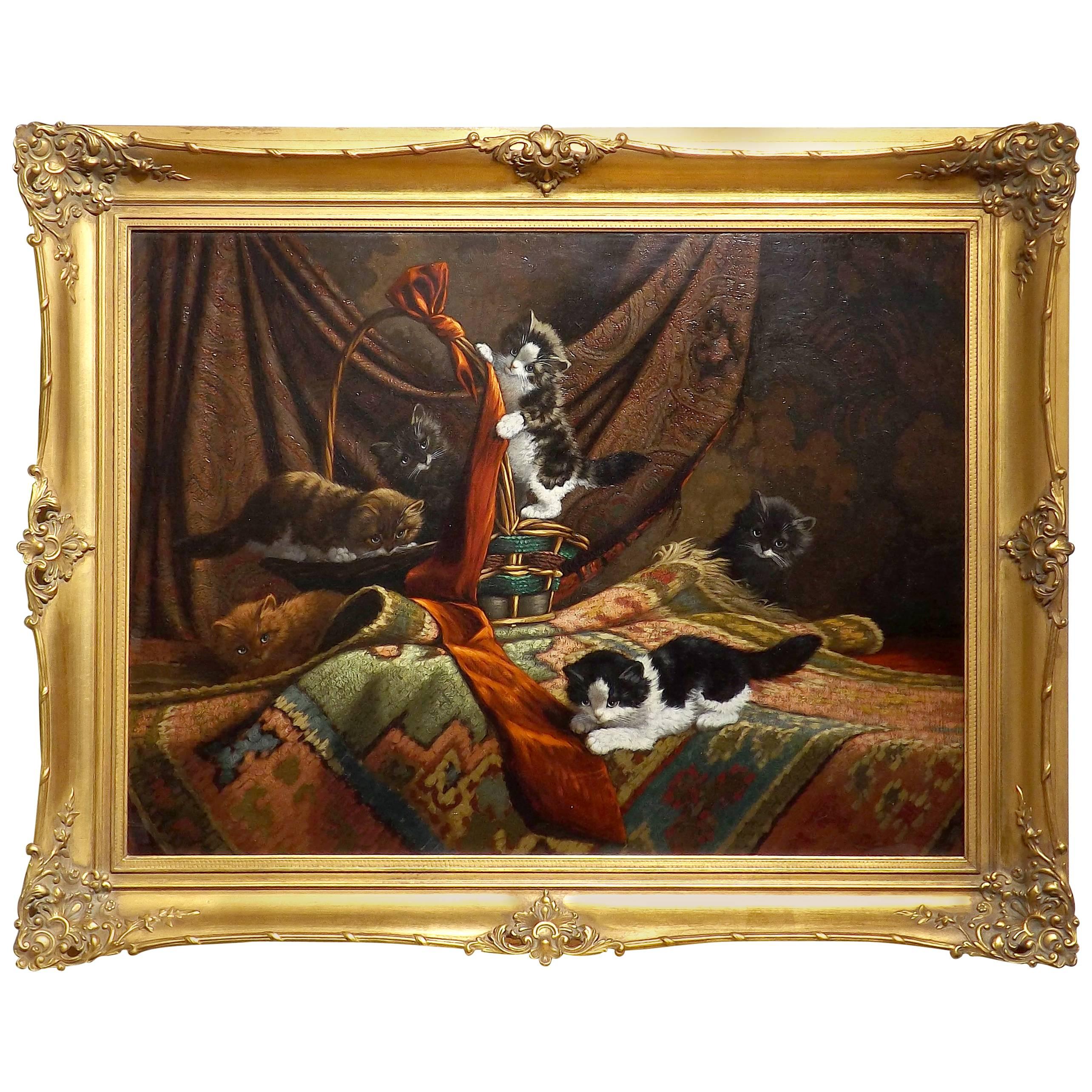 'Curious Kittens' Original Oil Painting by Cornelis Raaphorst For Sale