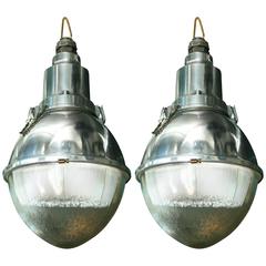 Pair of Large 'Cote Rue' Metal and glass Pendant Lights 5
