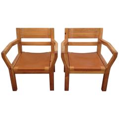 Comfortable Easy Chairs, Scandinavian Pinewood and Leather