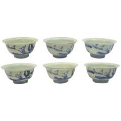 Six 17th Century Chinese Blue and White Tea Bowls from The Hatcher Collection