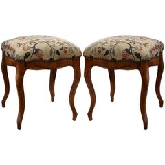Pair of 19th Century French Louis XV Elm Stools with Needlepoint Tapestry