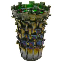 Venini 2001 Ritagli Sculptural Iridescent Green Murano Glass Vase 5