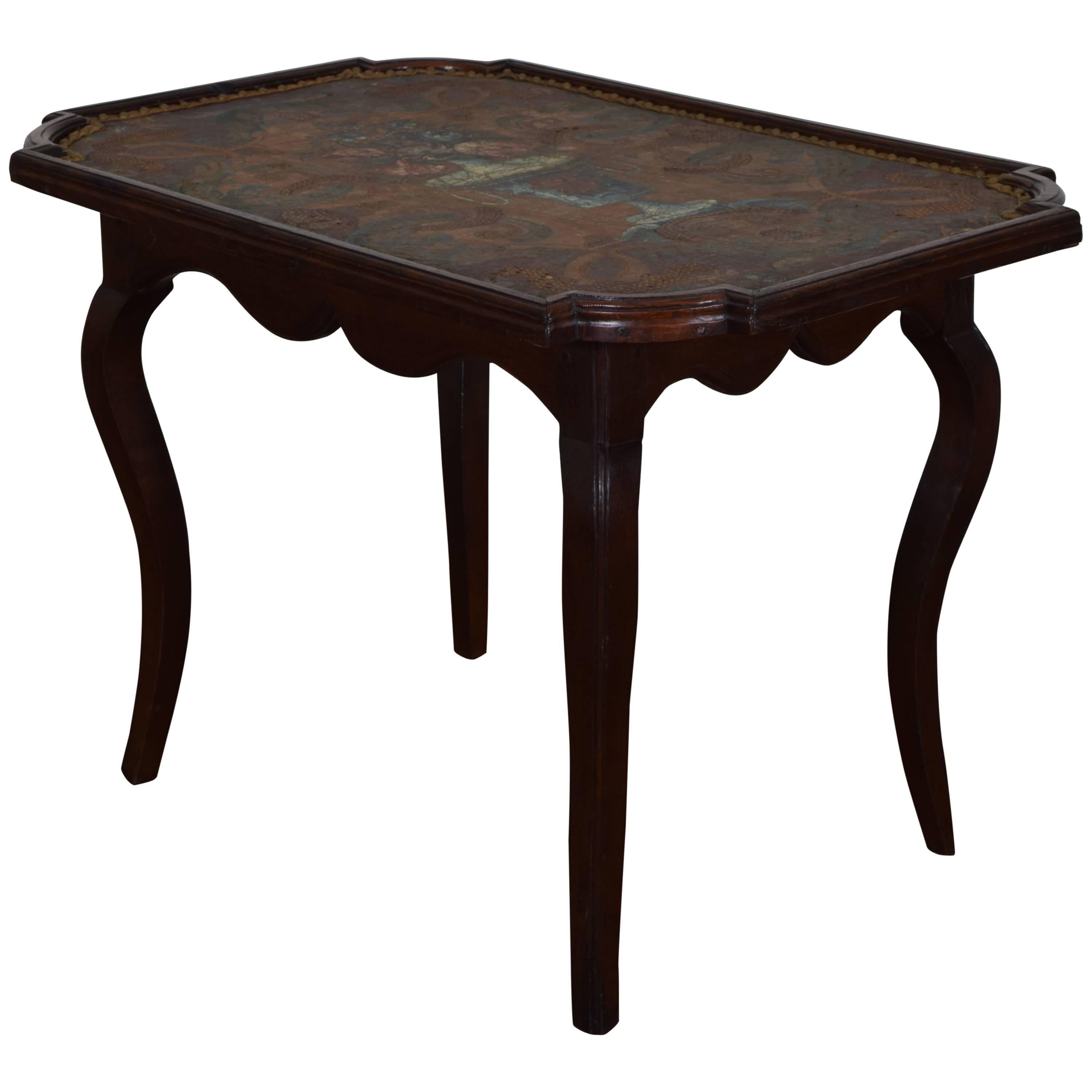 Louis XIV / Louis XV Oak and Leather Decorated Table