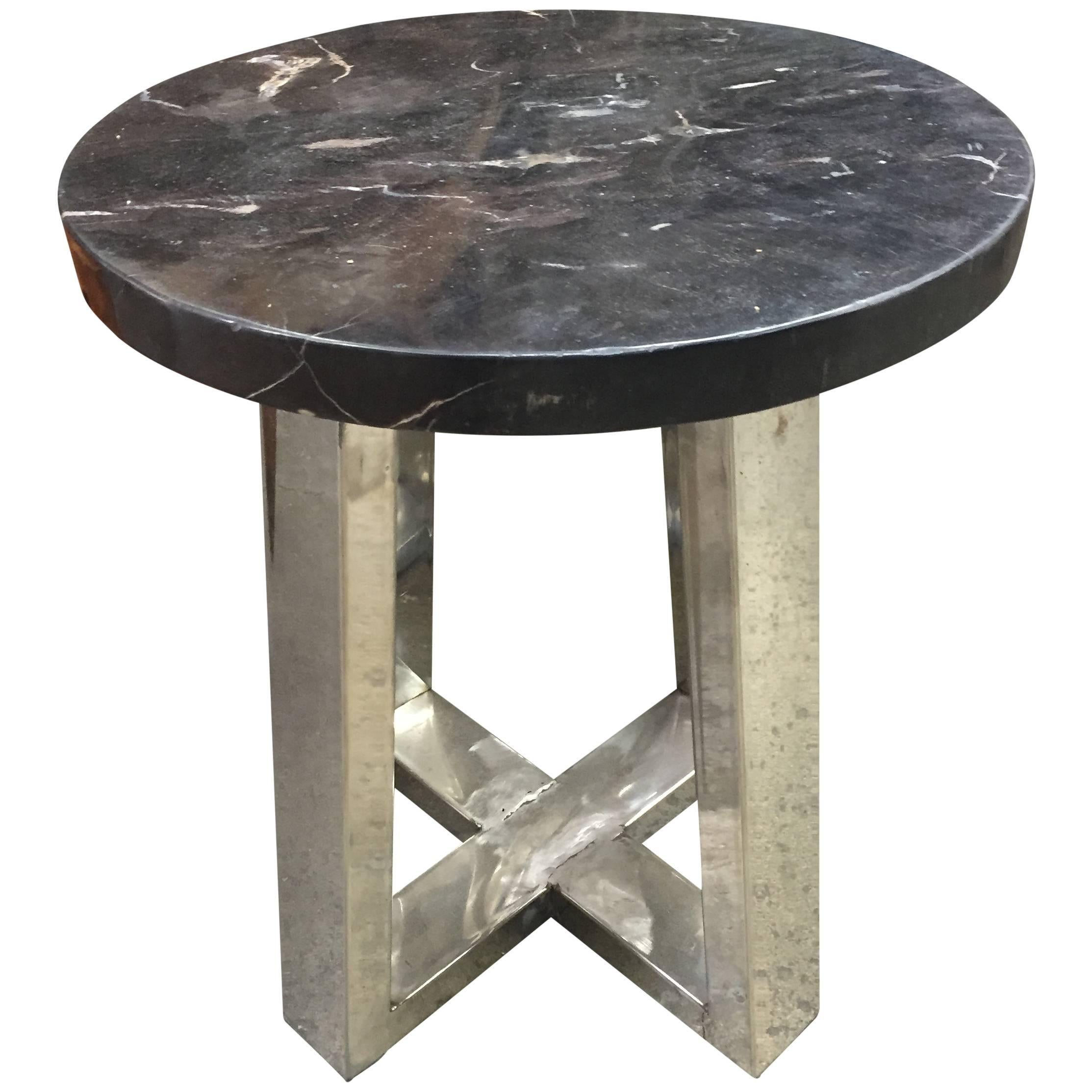 Petrified Wood and Chrome Side Table For Sale