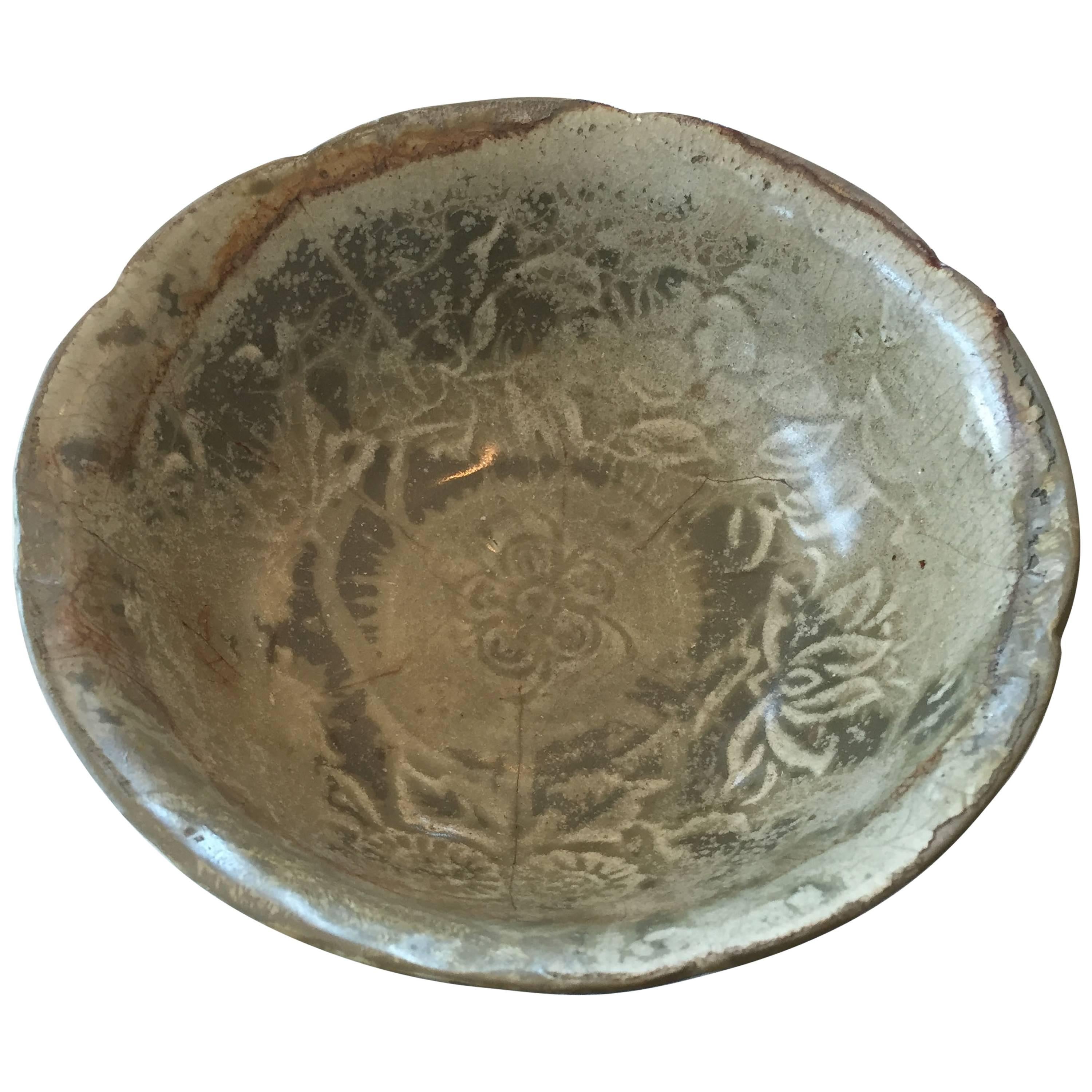 15th Century Handmade and Glazed Celadon Pottery Bowl from Thailand