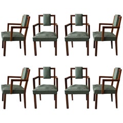 Set of Eight Fine French Art Deco Modernist Bridge Armchairs