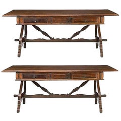 Pair of Portuguese Jacaranda Wood Trestle Tables, 19th Century