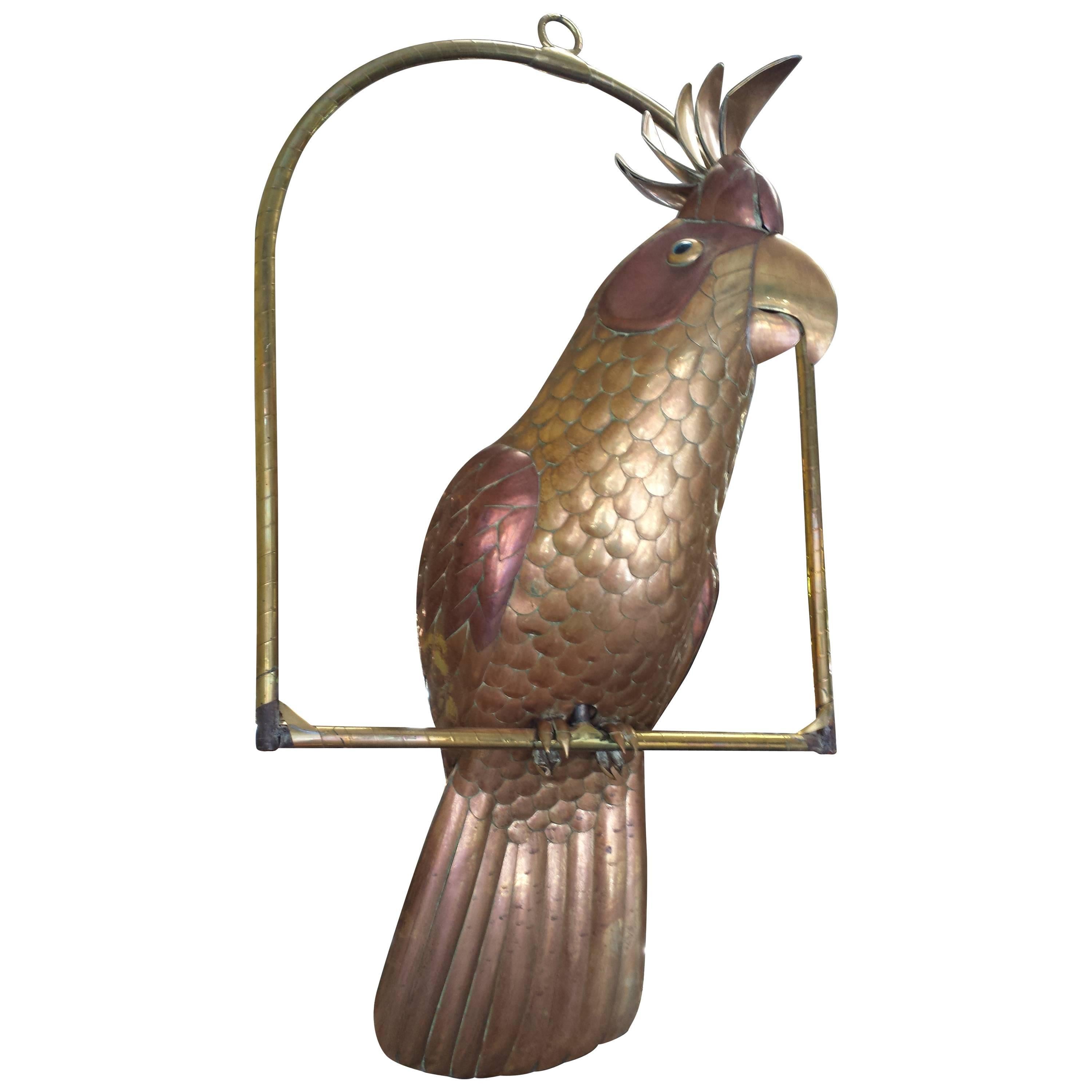 Large Brass and Copper Cockatoo by Sergio Bustamante, 1960s