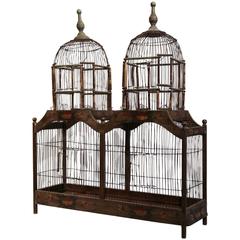 Large Vintage French Painted Birdcage with Sliding Removable Tray