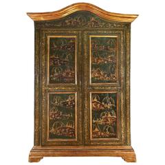 Antique Spectacular French 18th Century Green Japanned Armoire