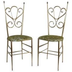 Pair of Tall Back Brass Italian Chiavari Side Chairs