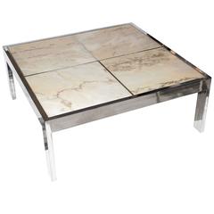 Pace Collection Chrome and Marble Coffee Table