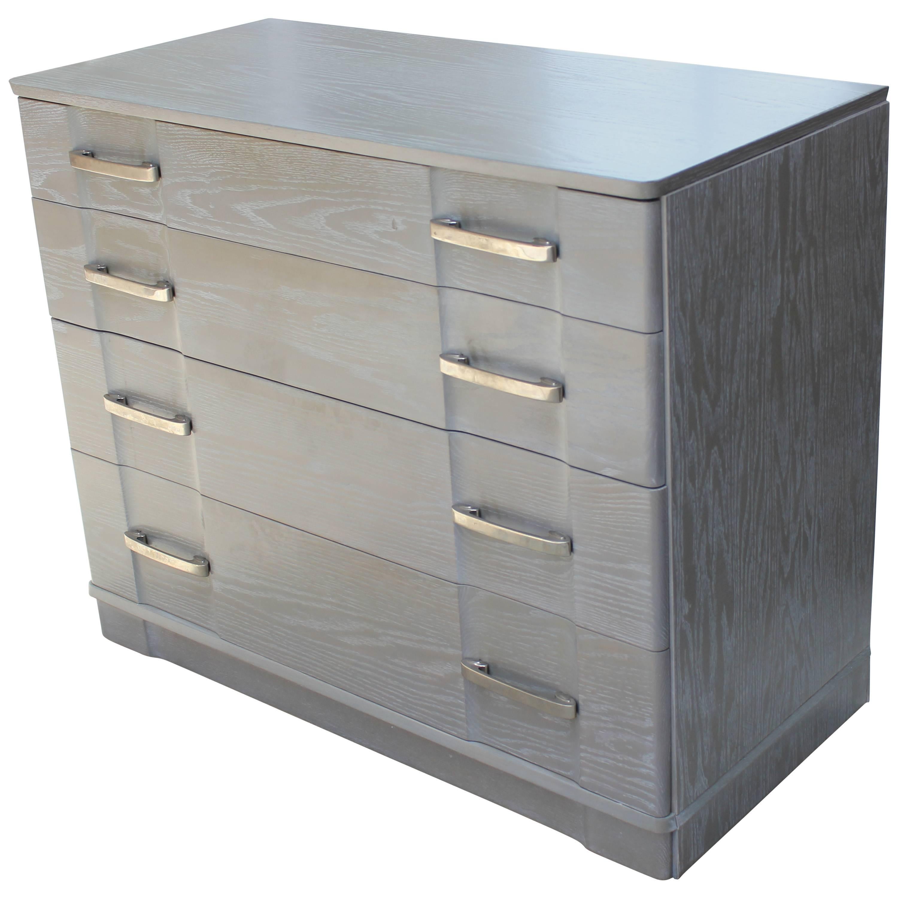 1940s Gray Cerused Cabinet with Drawers For Sale