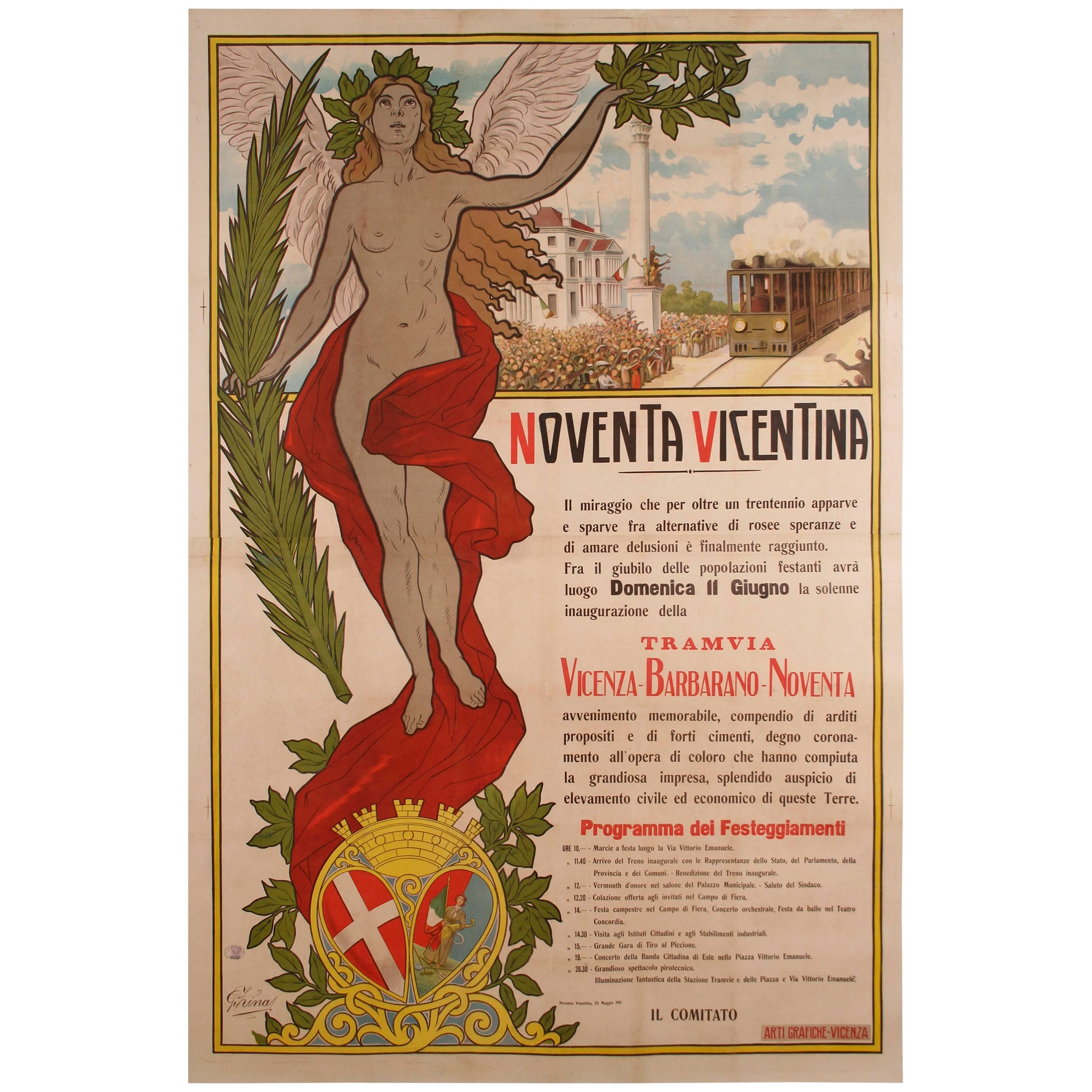 "Noventa Vicentina, " Large Italian Art Nouveau Period One Day Event Poster, 1911 For Sale