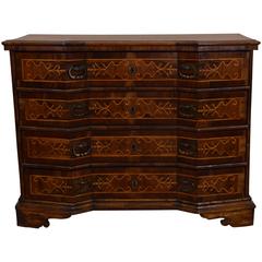 Emilia Romagna, Walnut and Fruitwood Inlaid Canted Commode, Early 18th Century