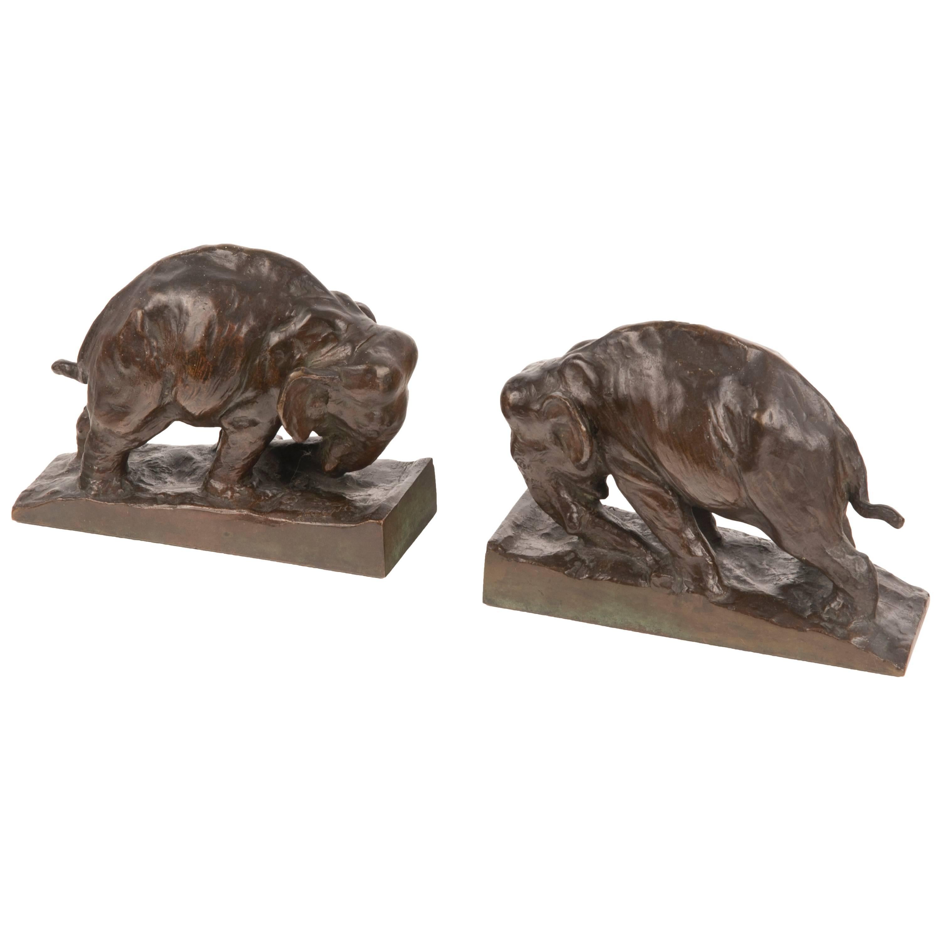 Pair of 20th Century Bronze Elephant Bookends by Mahonri Young