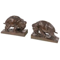 Vintage Pair of 20th Century Bronze Elephant Bookends by Mahonri Young