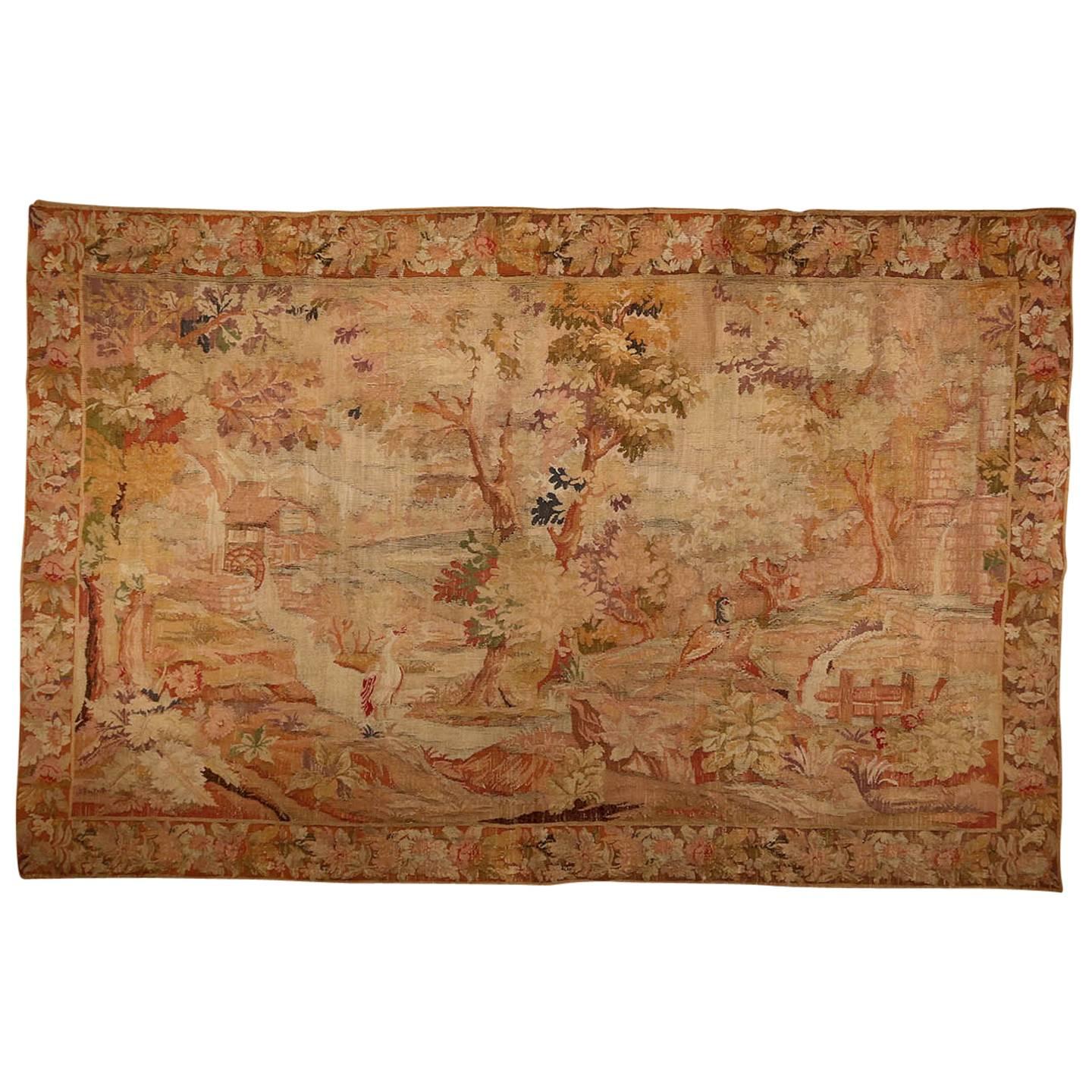 Antique Pictorial Belgium Tapestry For Sale