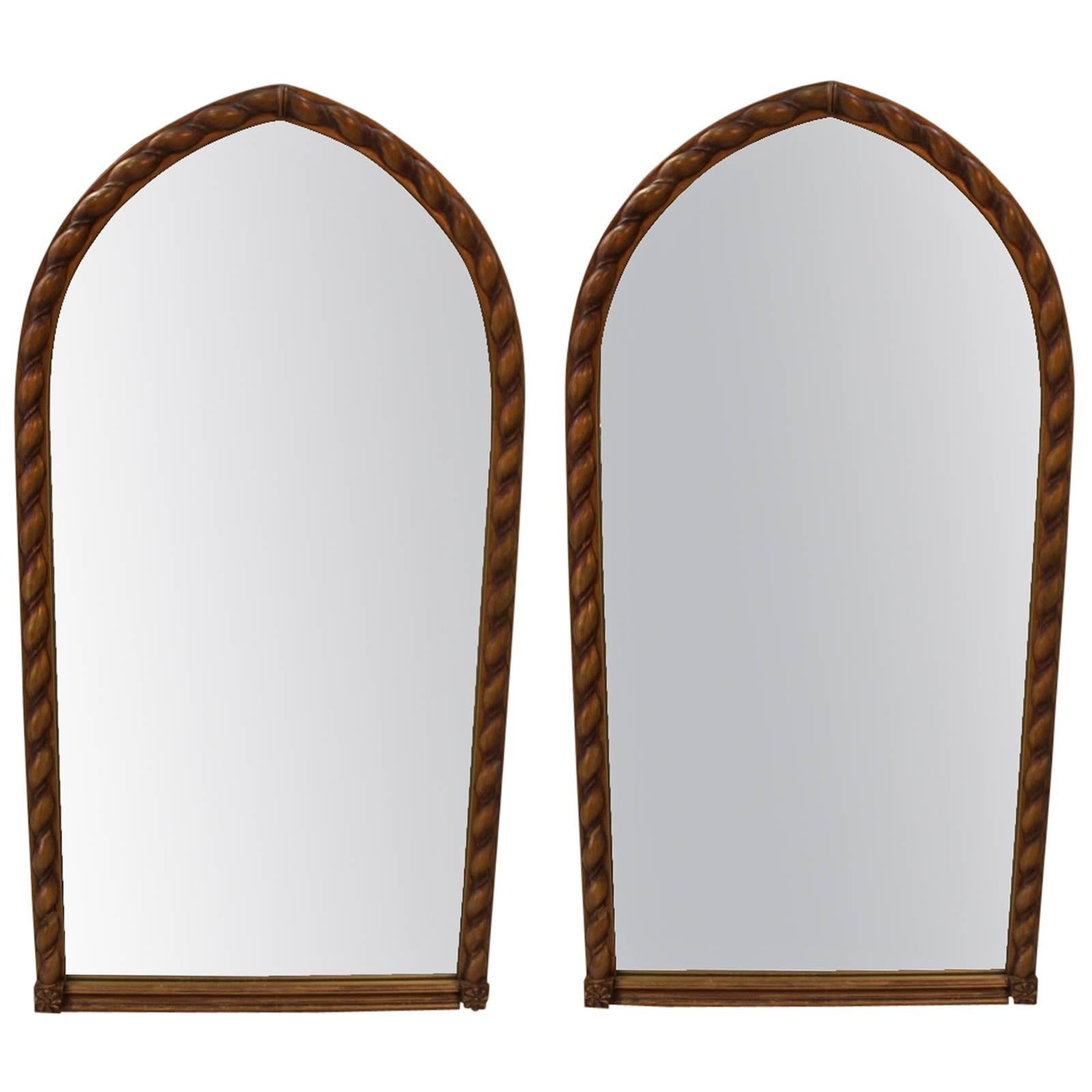 Pair of Arced Top Gothic Revival Giltwood Mirrors