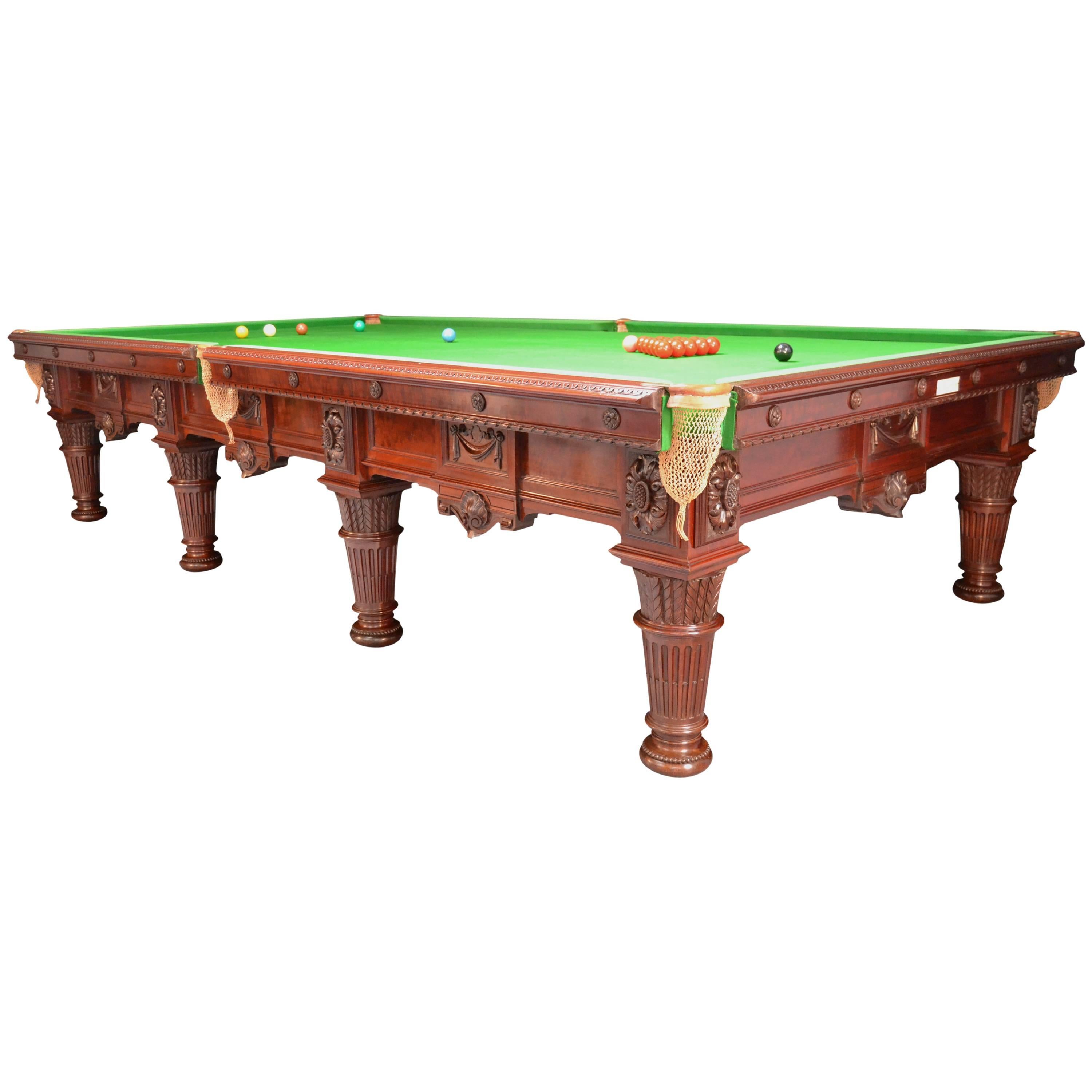 Billiard snooker pool table carved mahogany victorian 1894 english antique  For Sale