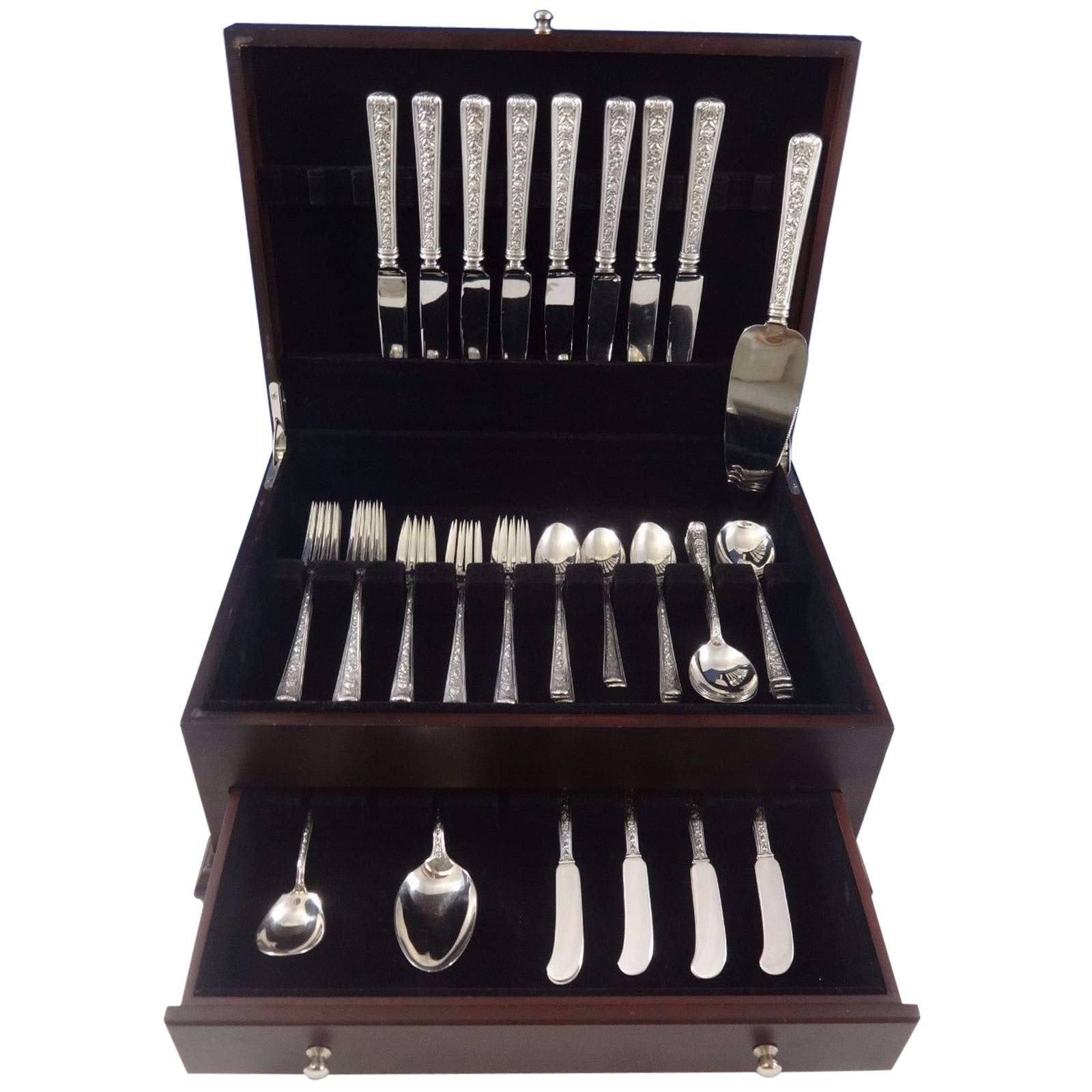 Beautiful Windsor Rose by Watson sterling silver flatware set, 51 pieces. This set includes:

Eight knives, 9