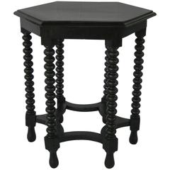 19th Century Ebony Hexagonal Spool Leg Side Table, Italy