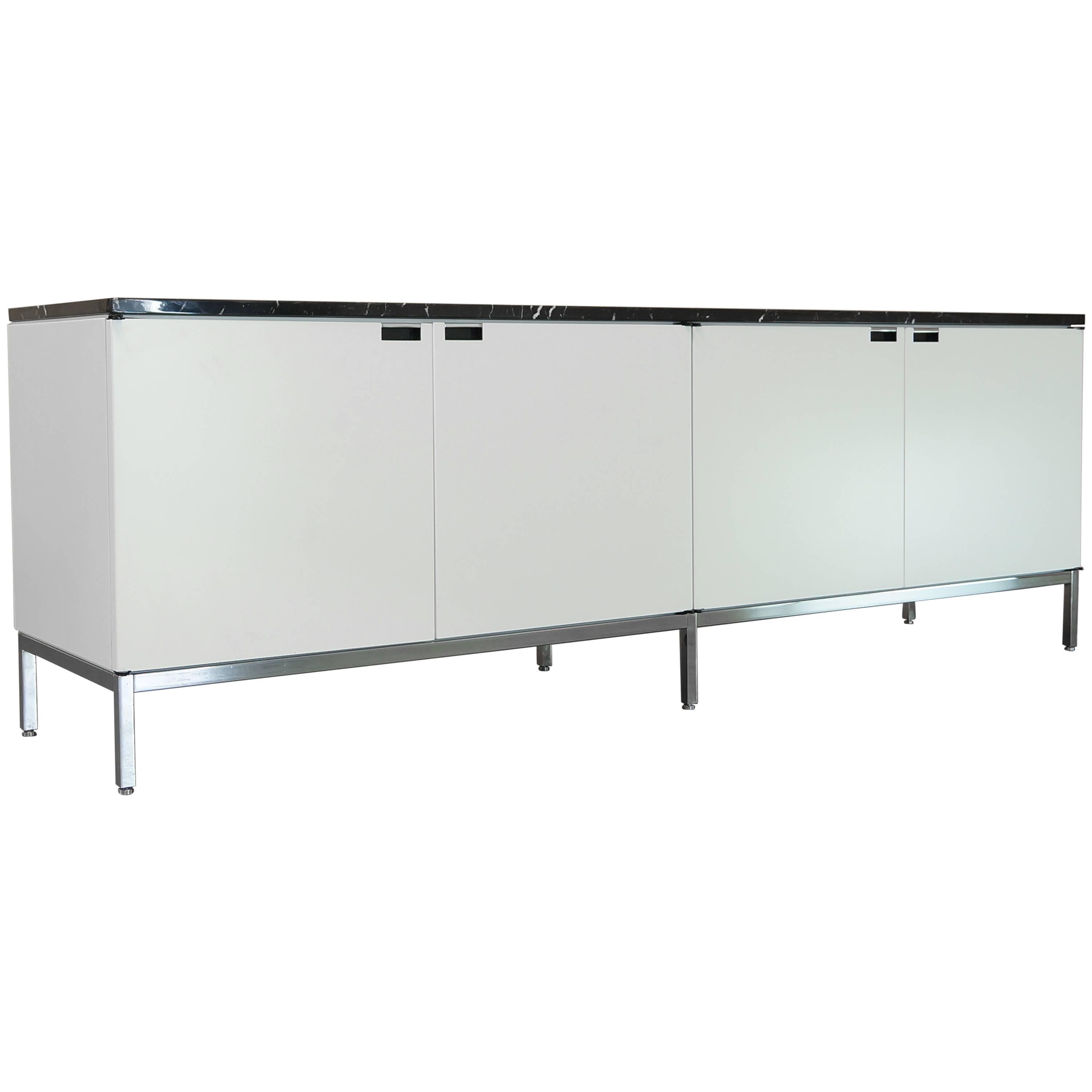 Florence Knoll Sideboard "Credenza 190" White Gloss with Black Marble Top