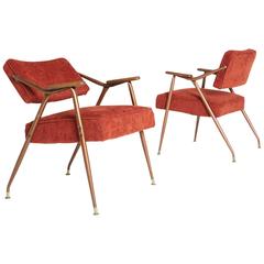 Vintage Pair of Adjustable Backrest Red Lounge Armchairs by Viko Baumritter