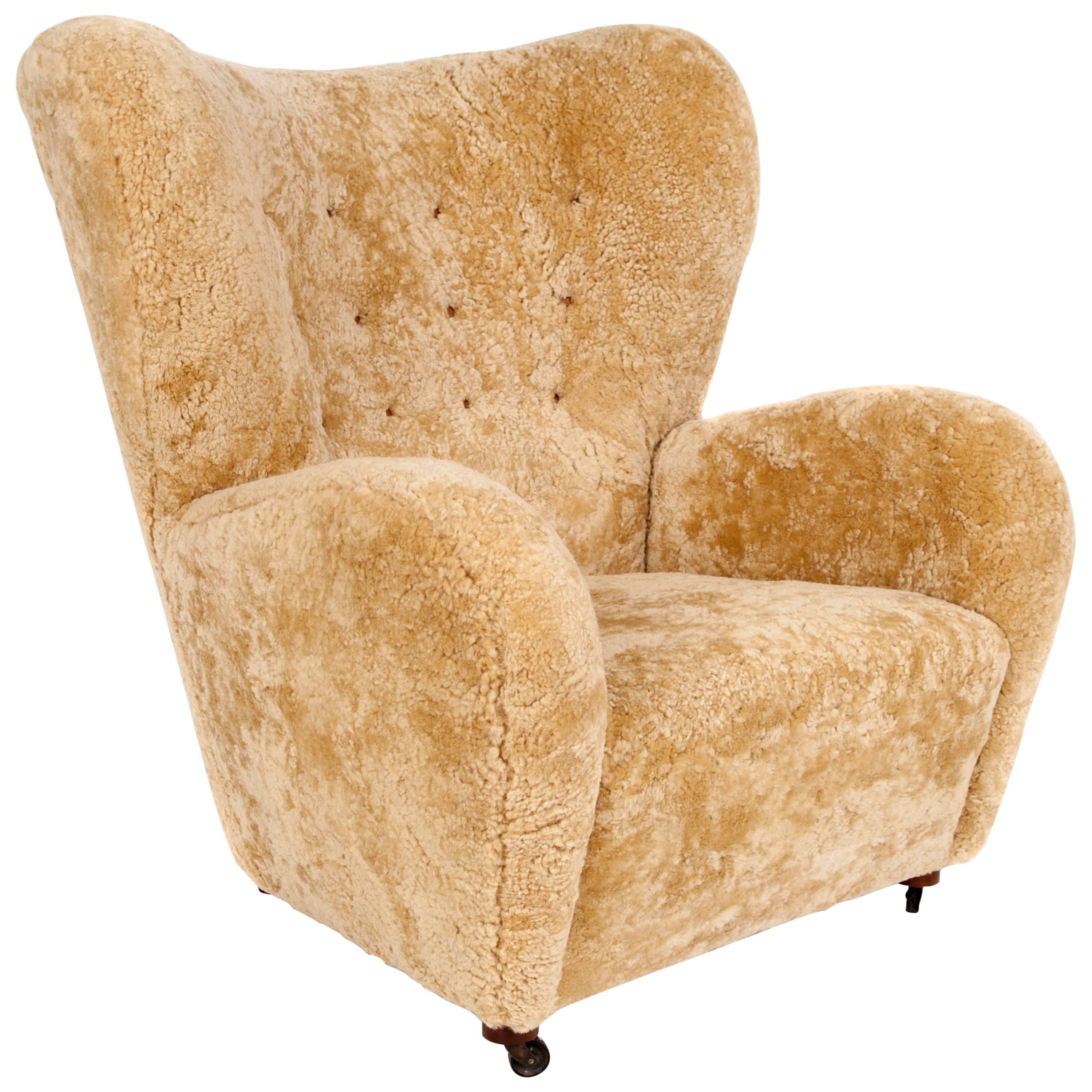 Flemming Lassen Attributed Sheepskin Easy Chair For Sale